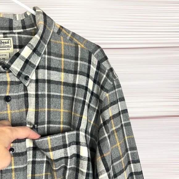 L.L. Bean Gray Plaid Cotton Flannel Long Sleeve Button Down Shirt XL - XXL - Picture 7 of 12